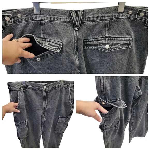 Madewell Low-Slung Straight Cargo Jeans Faded Black Baggy Slouchy Women’s W33P - Picture 12 of 17